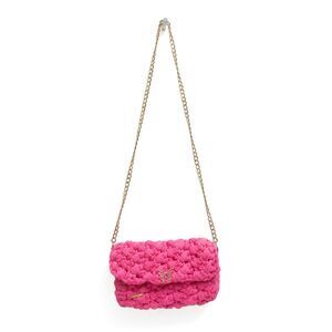 Handmade Women's Pink Crochet Gold Chain Shoulder Purse Clutch Strap Bag